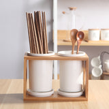 Creative Ceramic Porcelain Wood Chopsticks Double Storage