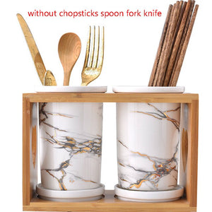 European Style Marble Pattern Ceramic Chopsticks Storage