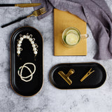 Marble Ceramic Jewelry Plate Black Desserts Snack Small Dish Cosmetic Holder Golden Rim Storage Trays