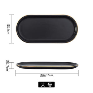 Marble Ceramic Jewelry Plate Black Desserts Snack Small Dish Cosmetic Holder Golden Rim Storage Trays