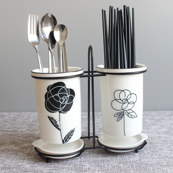 Ceramic Chopsticks Tube Tableware Storage Set