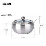 Stainless Steel Sugar Bowl with Clear Lid and Sugar Spoon