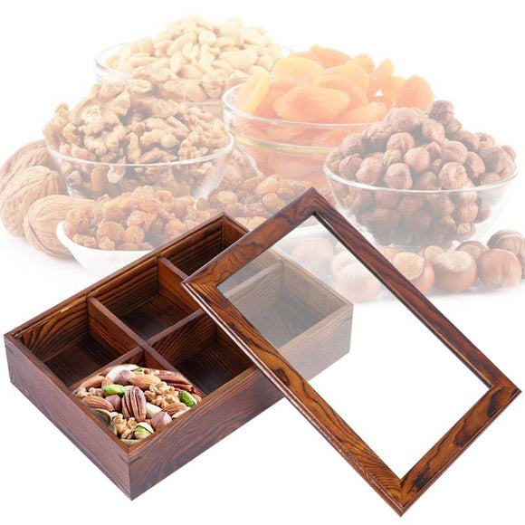 Storage Container Fruits Holder Wooden Nuts Tray Compartments