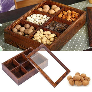 Storage Container Fruits Holder Wooden Nuts Tray Compartments