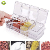 4Grid Transparent Salt Condiment Cruet Storage Box Spice Jar