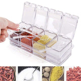 4Grid Transparent Salt Condiment Cruet Storage Box Spice Jar