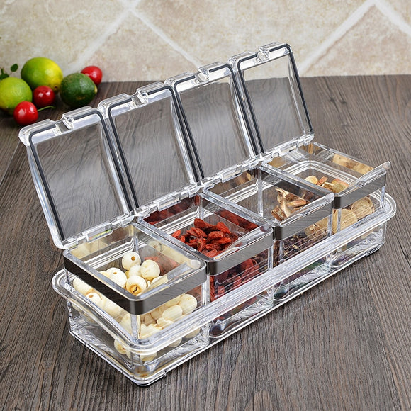 Clear Spice Rack Spice Pots 4 Piece Acrylic Seasoning Box Storage Container